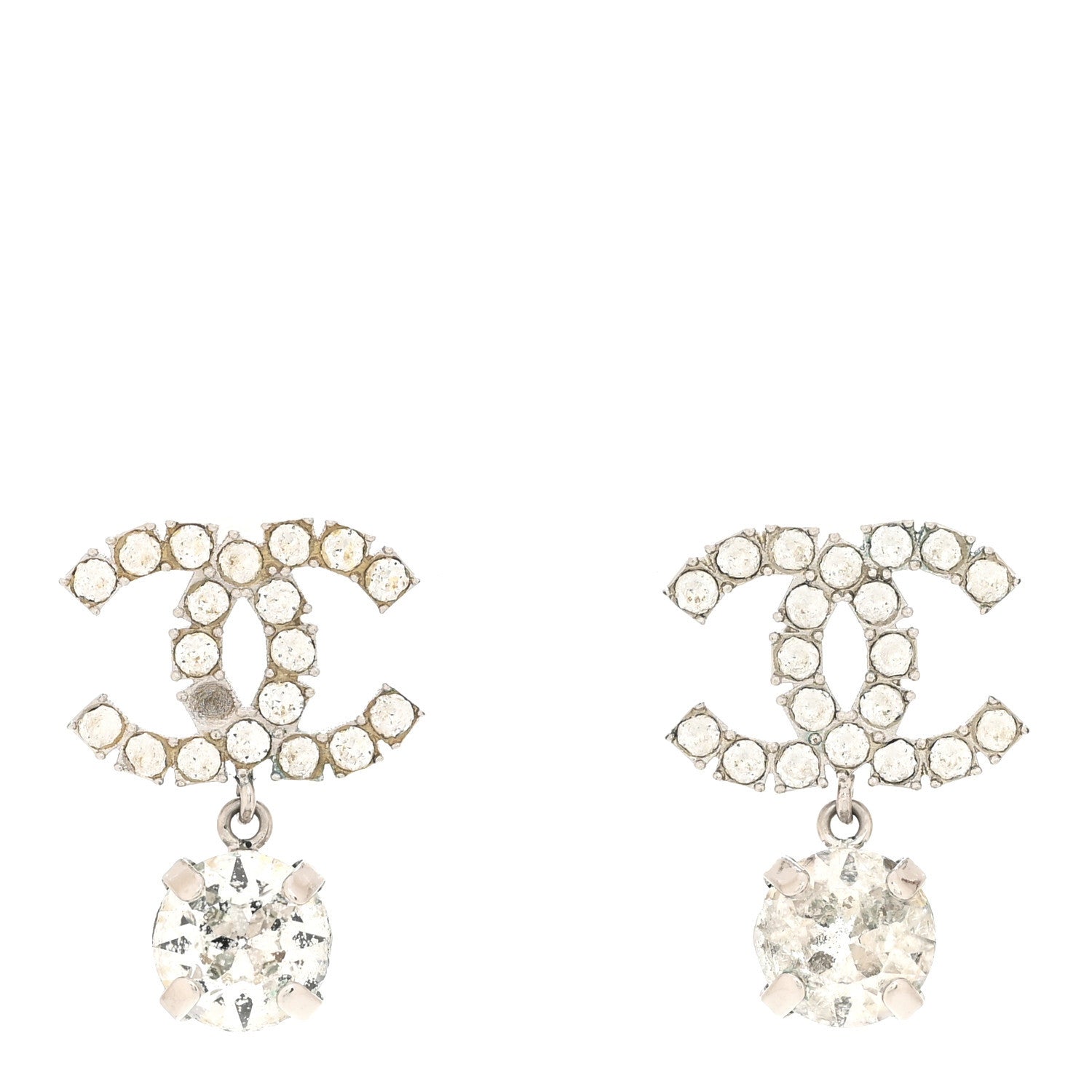 Crystal CC Drop Earrings Silver