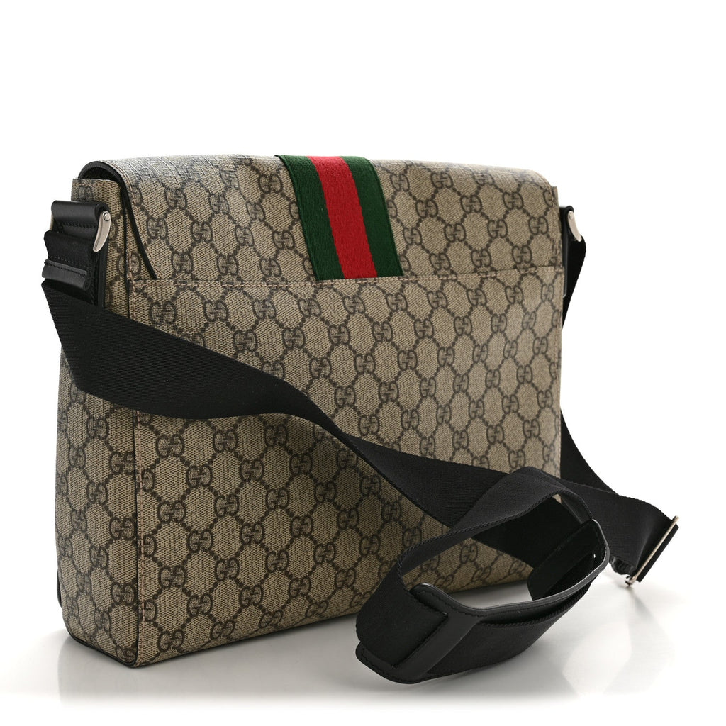 Gucci GG Supreme Monogram Web Flap Messenger Bag Black