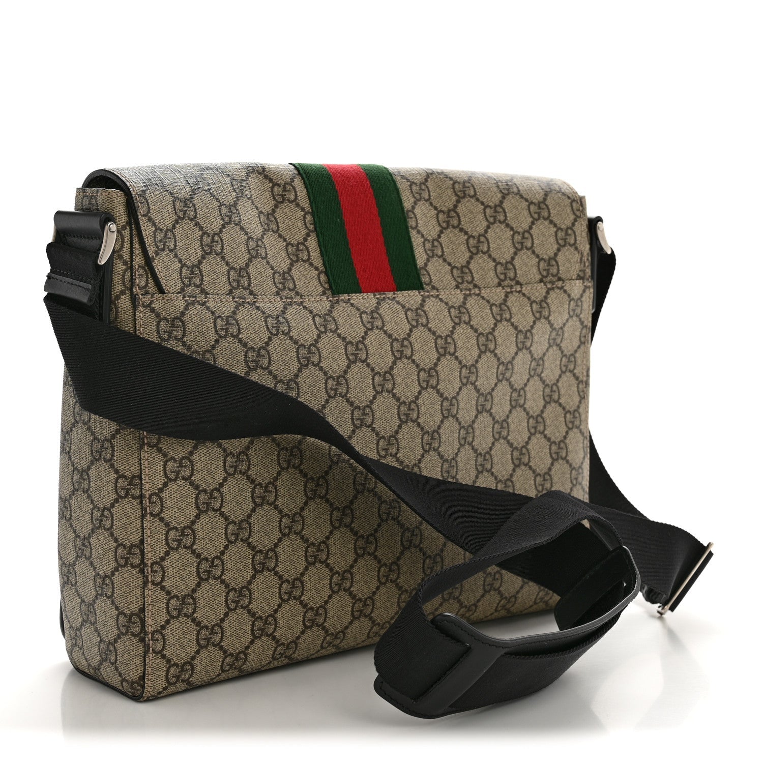 Gucci GG Supreme Monogram Web Flap Messenger Bag Black