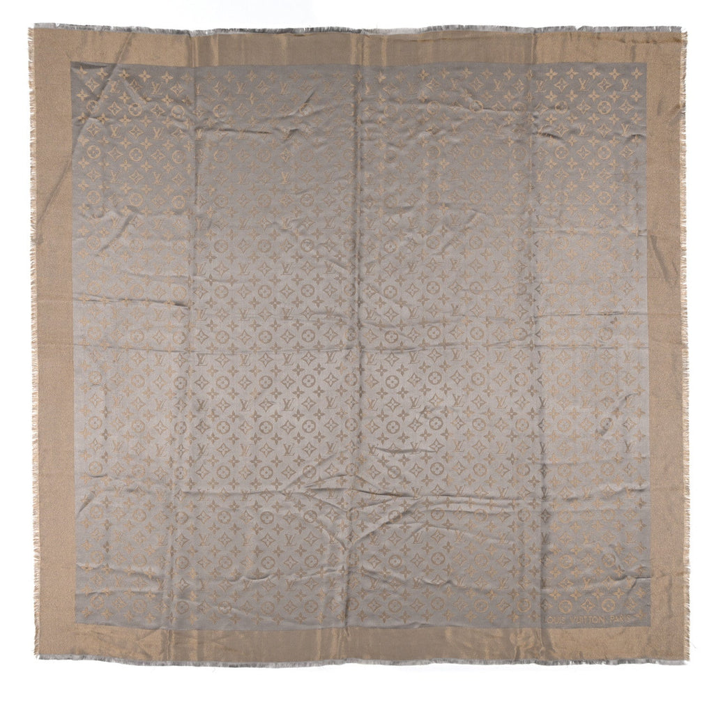 Louis Vuitton Silk Wool Monogram Shine Shawl Greige