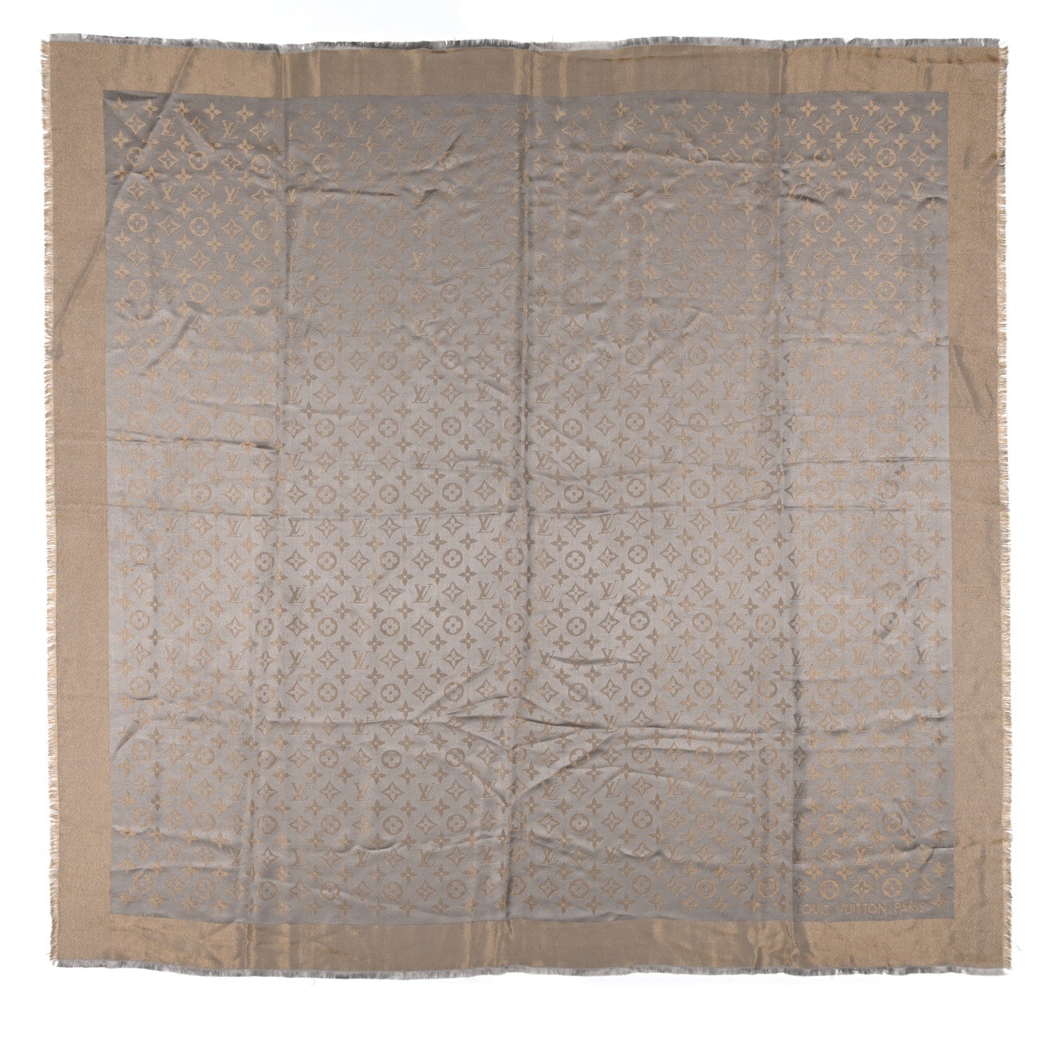 Louis Vuitton Silk Wool Monogram Shine Shawl Greige