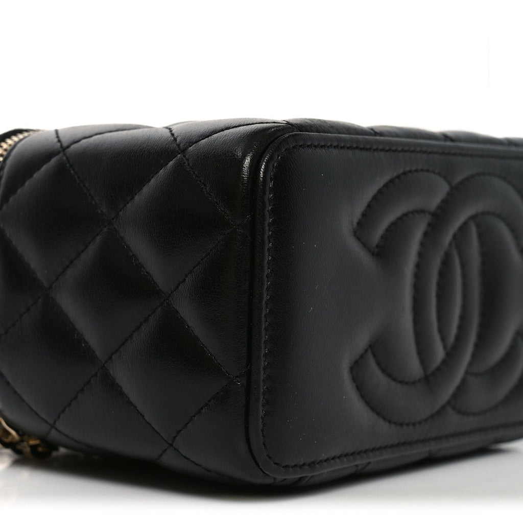 Chanel Lambskin Quilted Pearl Crush Small Vanity Case With Chain Black