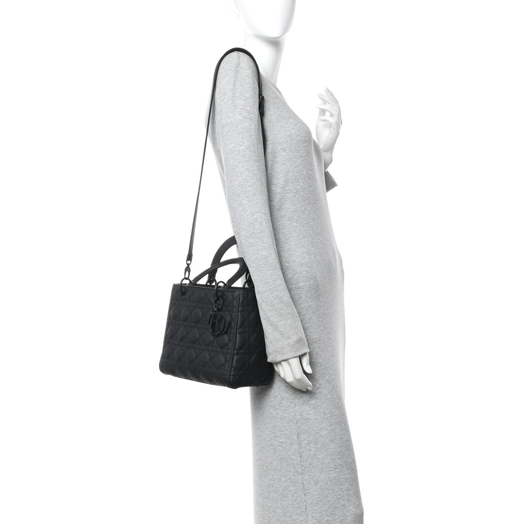 Christian Dior Ultra Matte Calfskin Cannage Medium Lady Dior Black