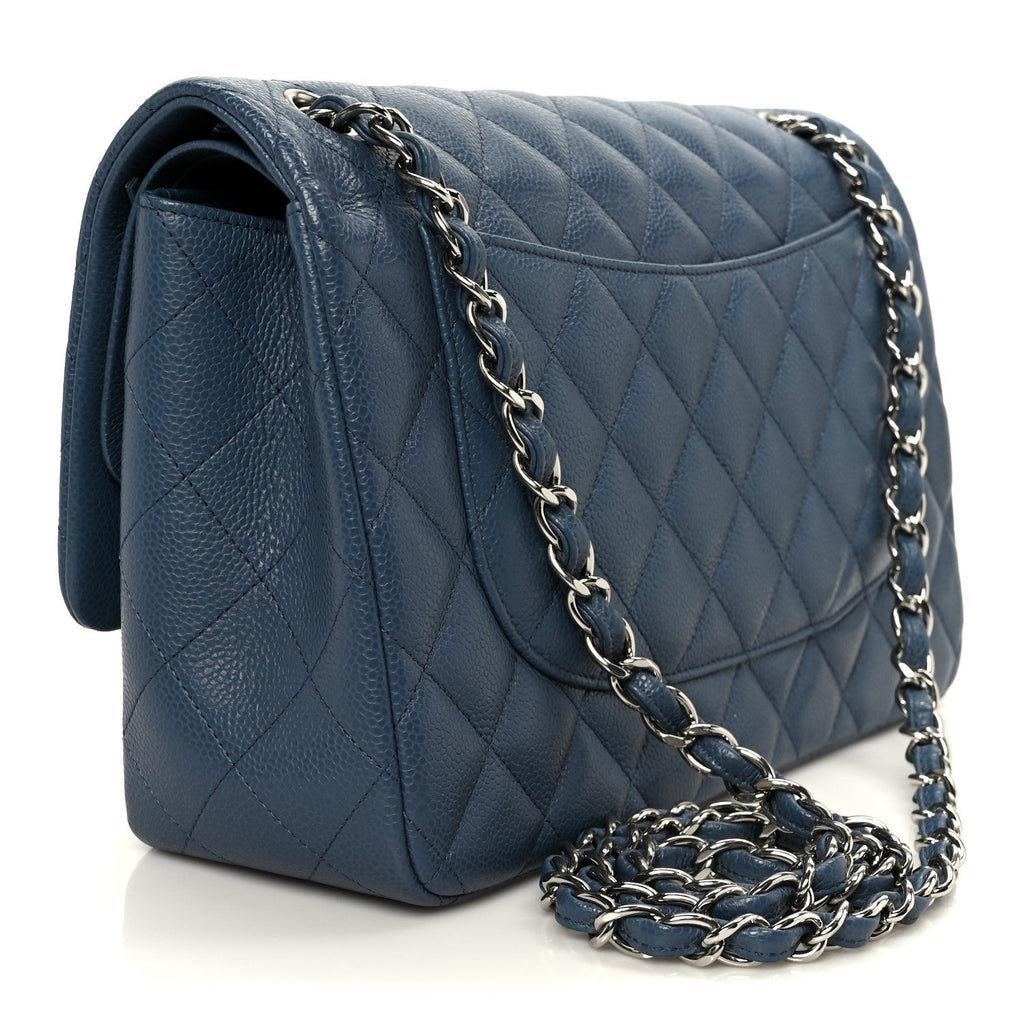 Chanel Caviar Quilted Jumbo Double Flap Blue