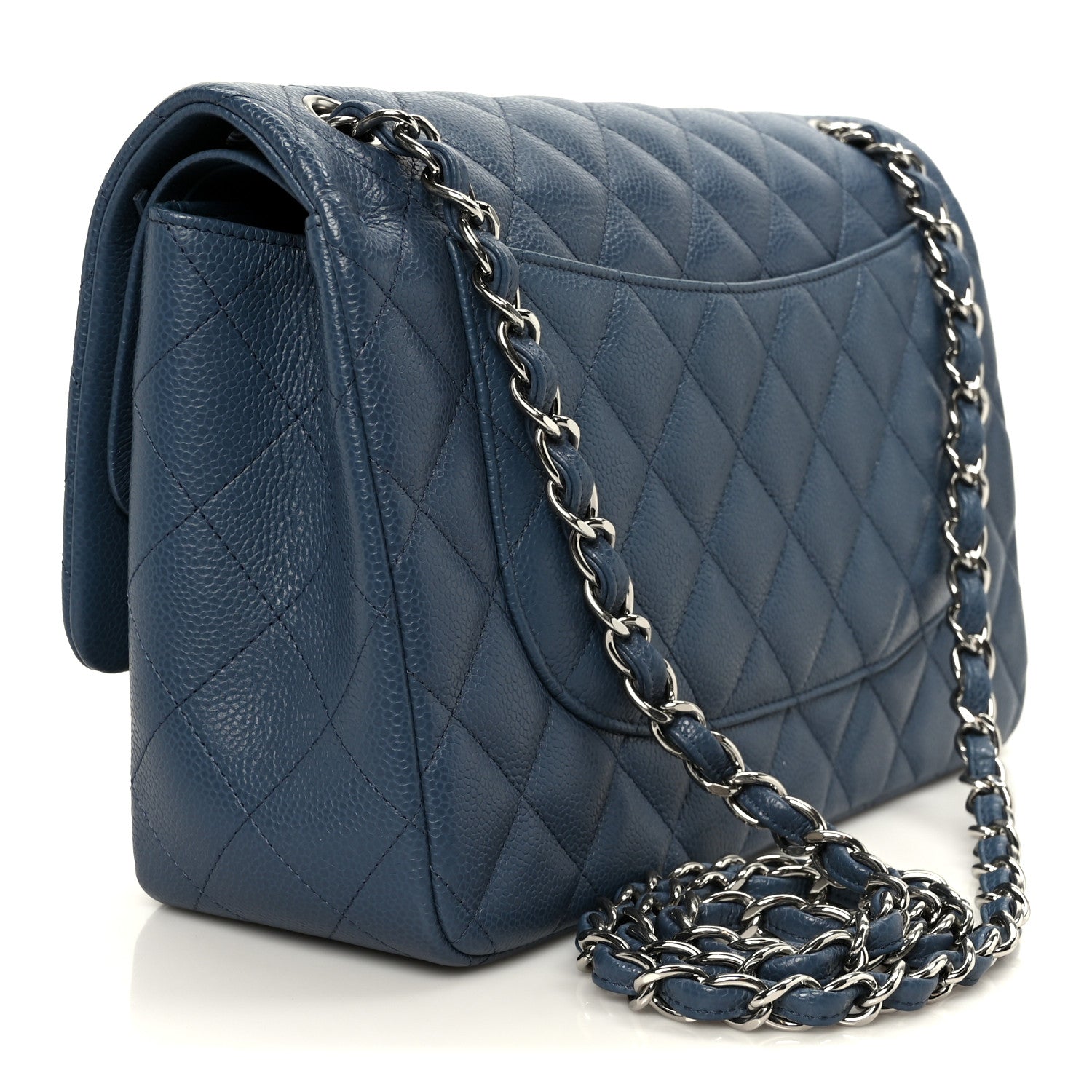 Chanel Caviar Quilted Jumbo Double Flap Blue