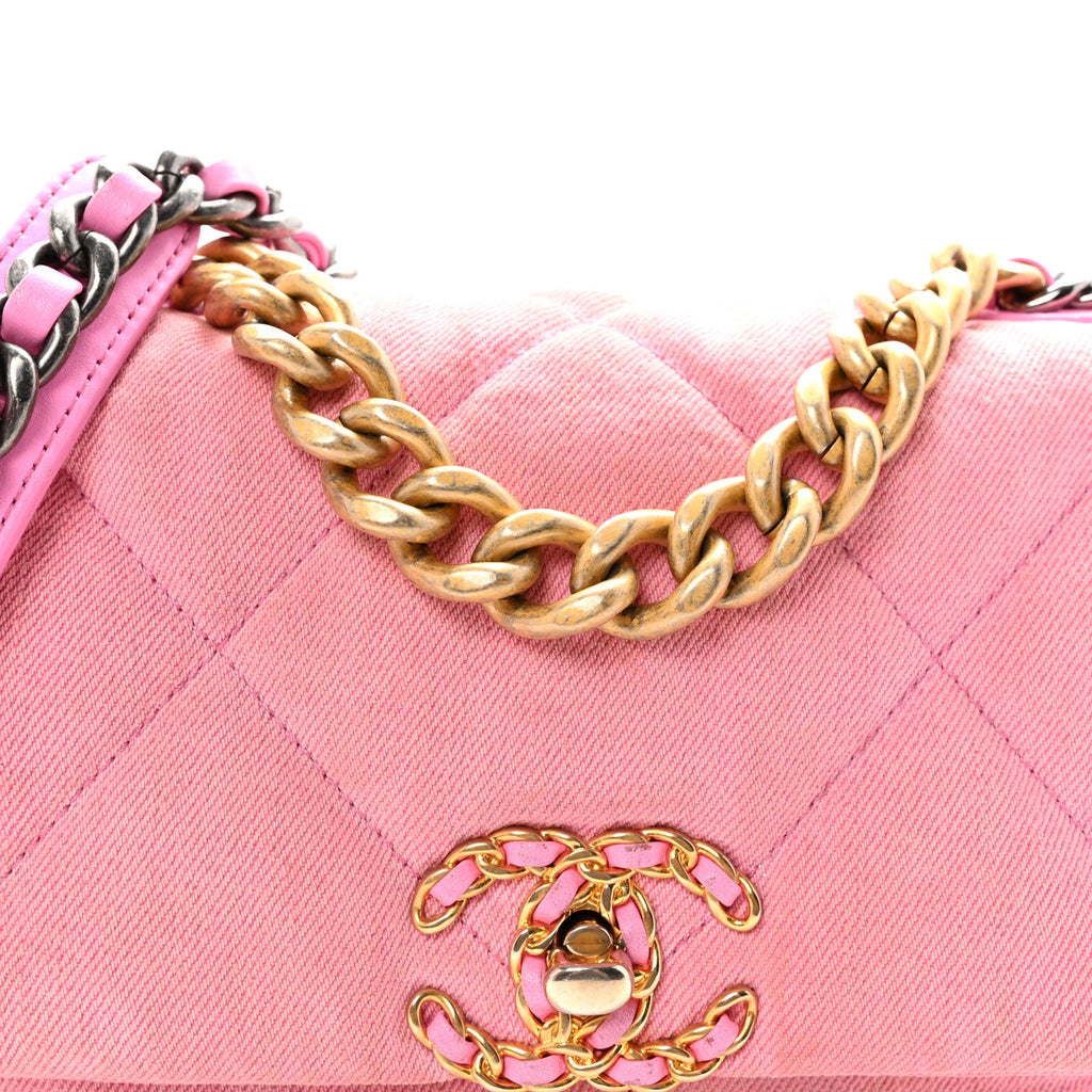 Chanel Denim Quilted Medium Chanel 19 Flap Neon Pink