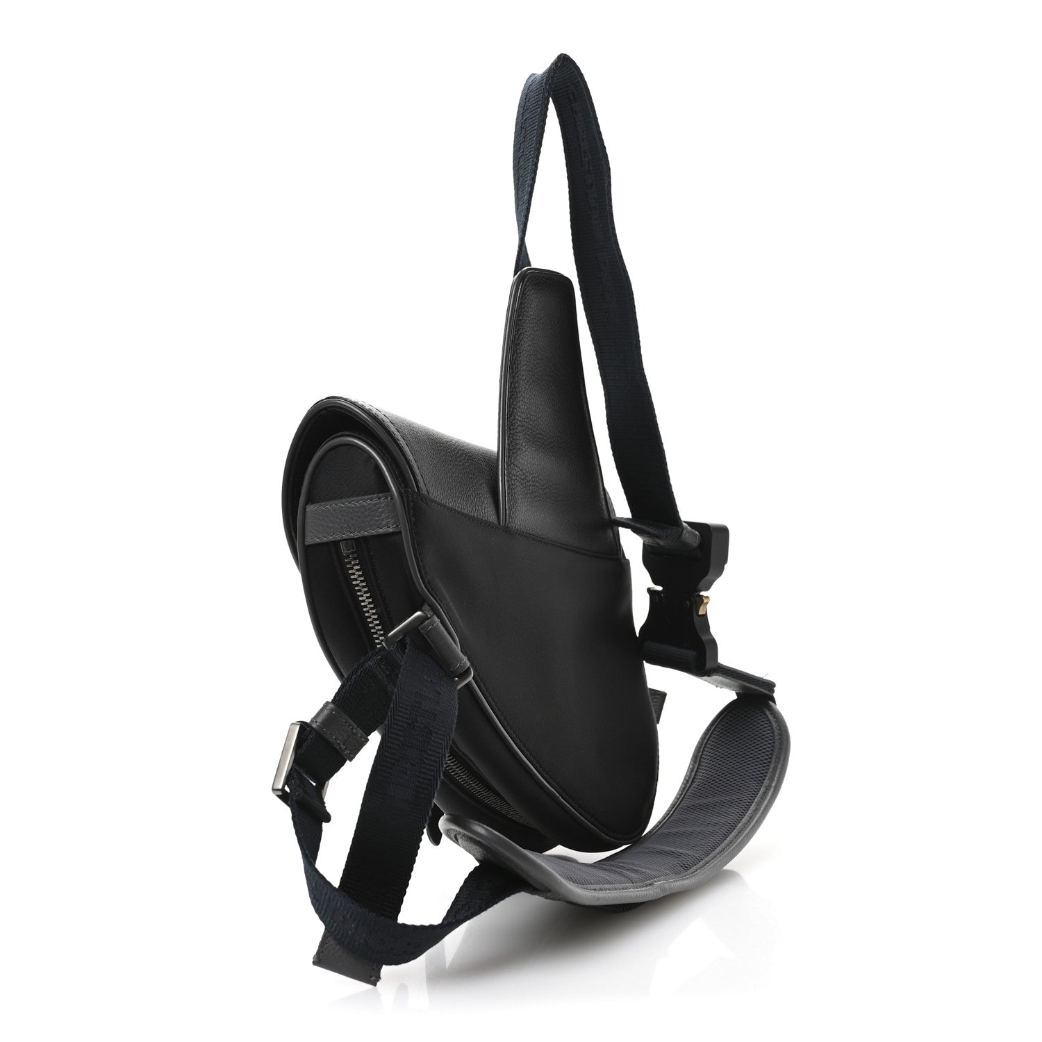 Christian Dior Nylon Grained Calfskin Saddle Bag Black Multicolor