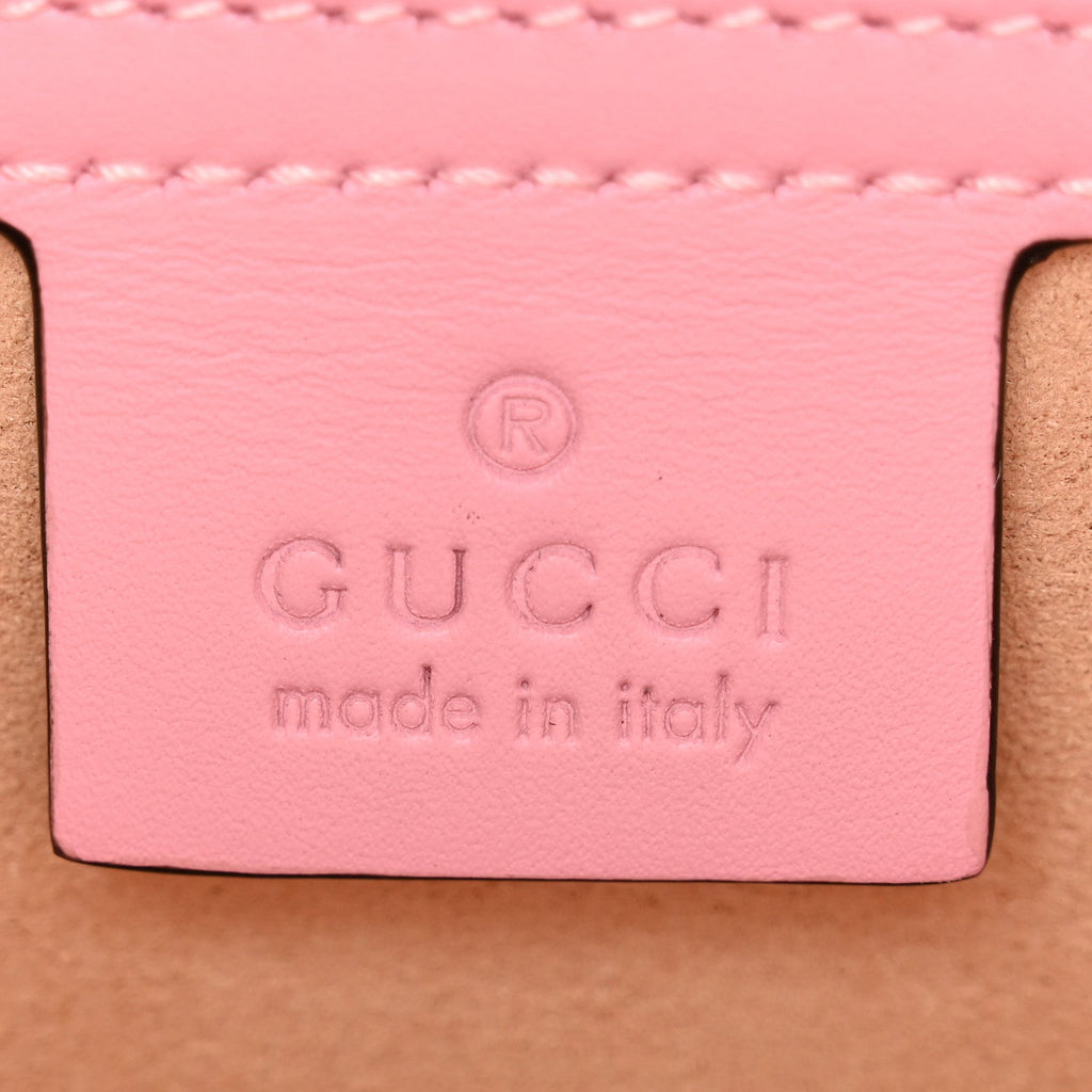 Gucci Calfskin Sylvie Web Small Queen Margaret Top Handle Bag Sugar Pink