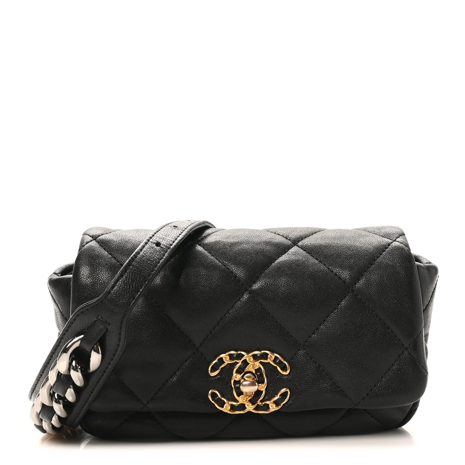 Chanel Lambskin Quilted Chanel 19 Waist Bag Black