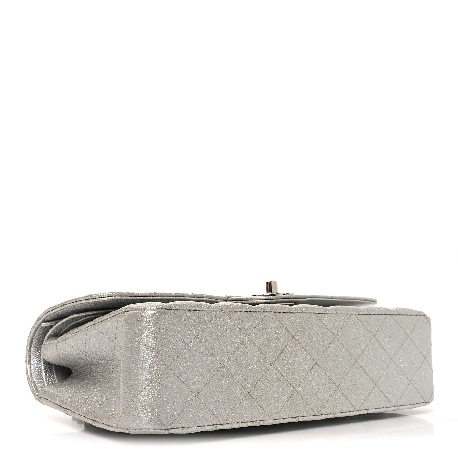 Chanel Glittered Metallic Caviar Quilted Medium Double Flap Silver