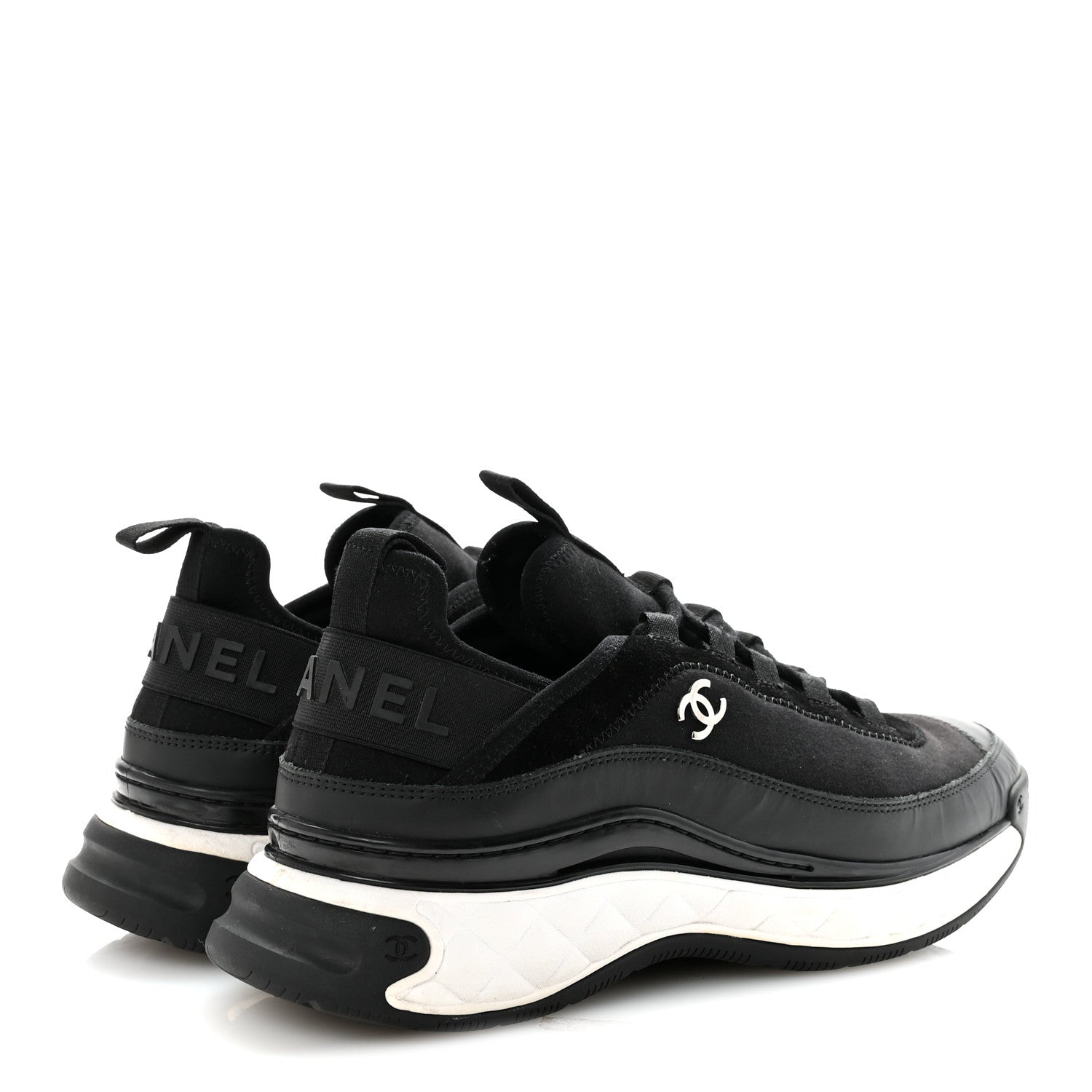 Chanel Velvet Calfskin Mixed Fibers Mens CC Sneakers 41 Black