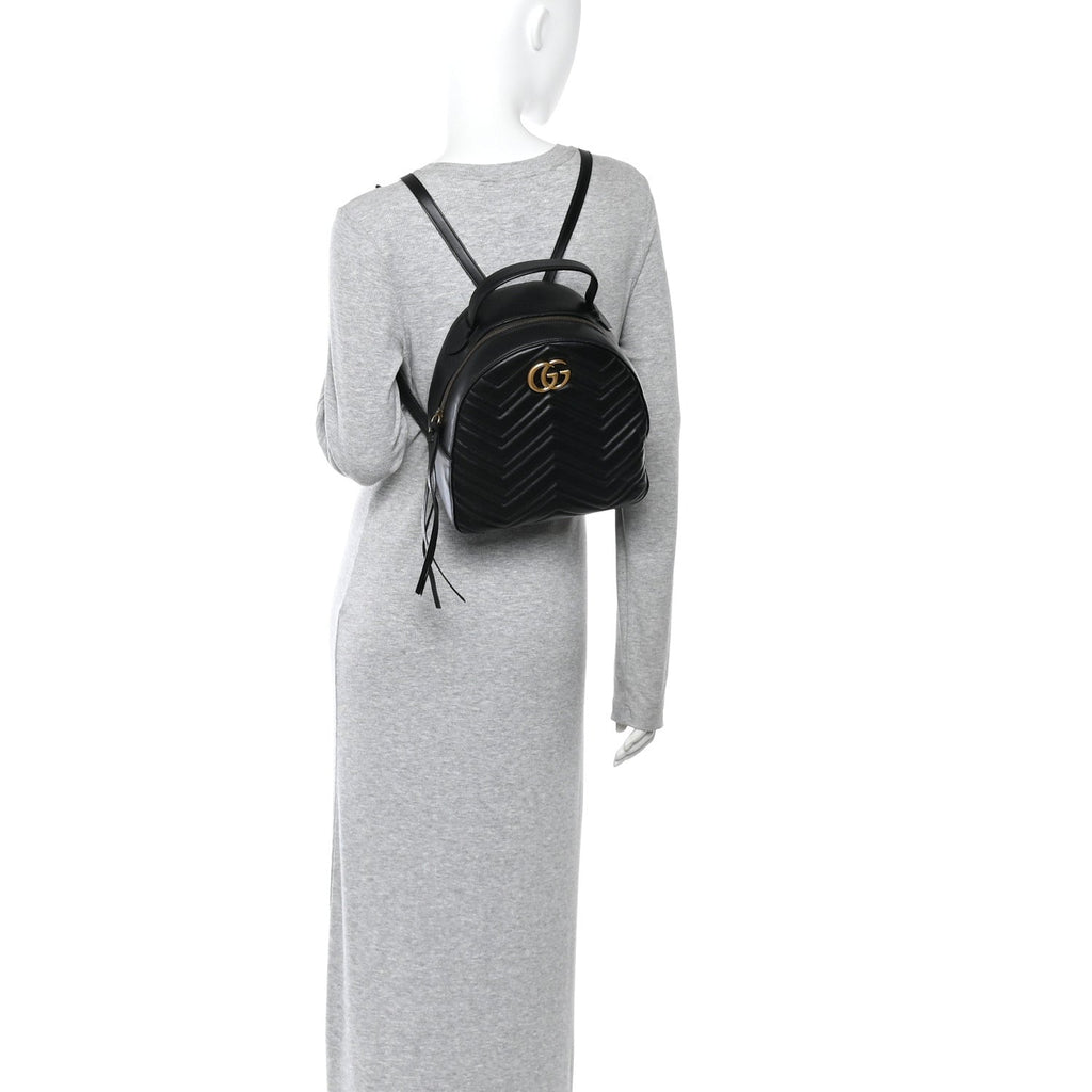 Gucci Calfskin Matelasse GG Marmont Dome Backpack Black