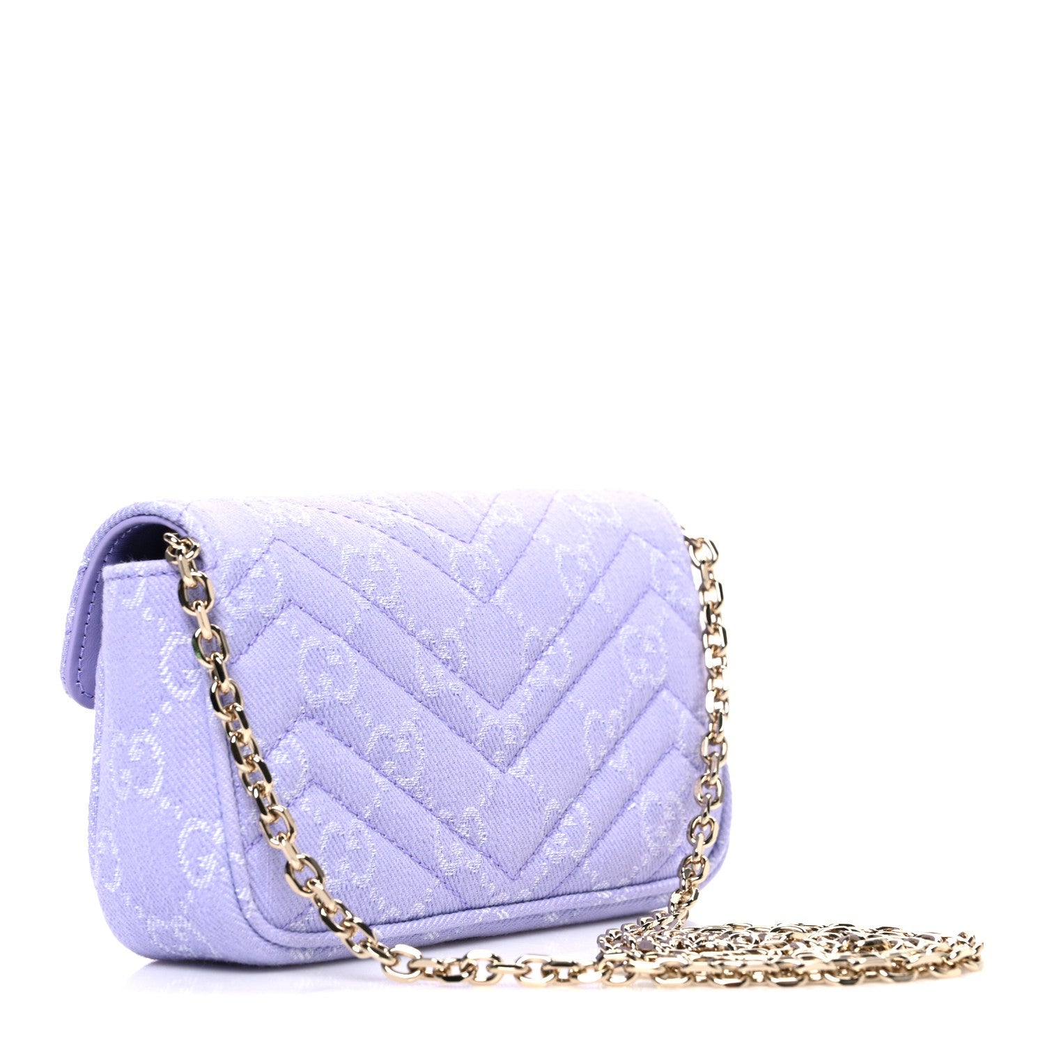 Gucci Denim GG Monogram Mini GG Marmont Shoulder Bag Light Purple