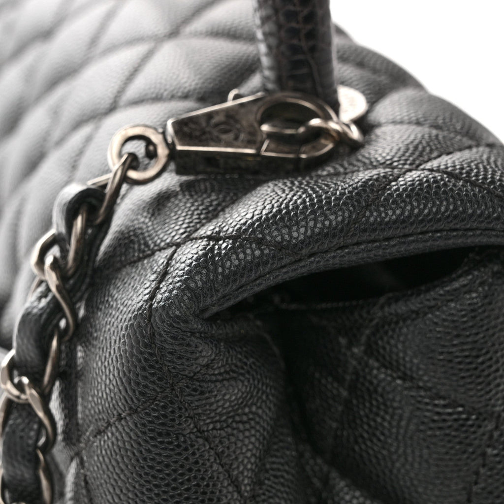 Chanel Caviar Lizard Embossed Quilted Small Coco Handle Flap Black