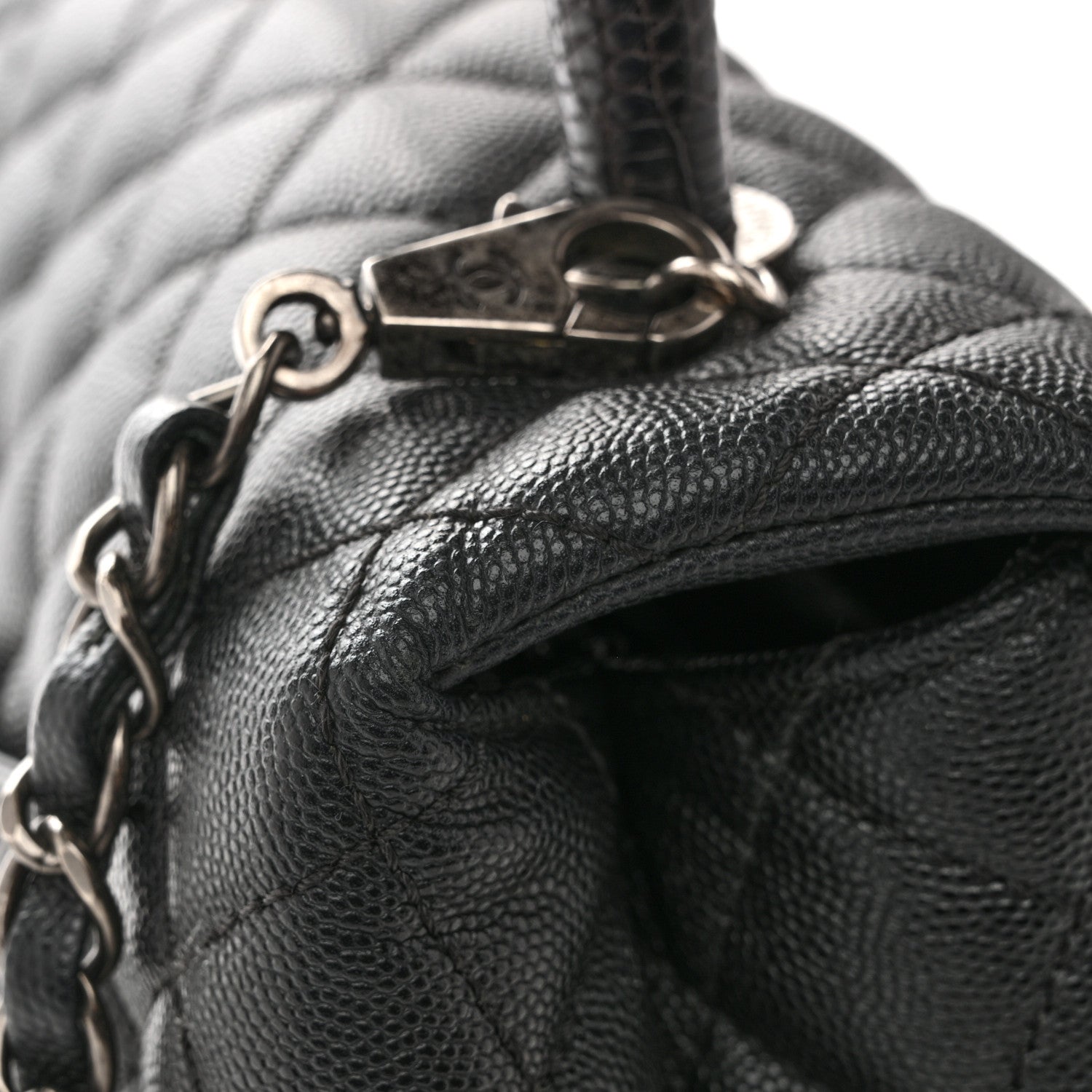 Chanel Caviar Lizard Embossed Quilted Small Coco Handle Flap Black