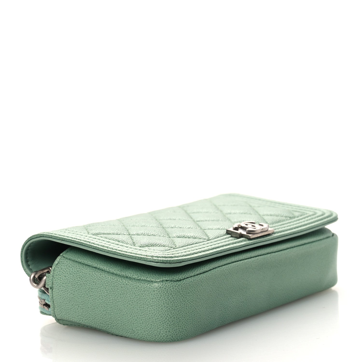 Chanel Caviar Quilted Boy Phone Holder Wallet On Chain Green