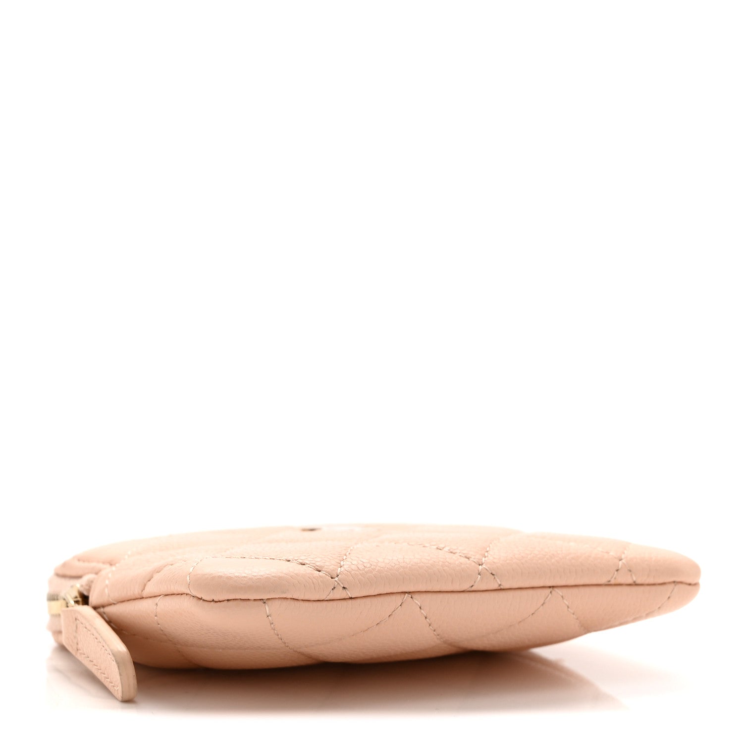 Caviar Quilted Zip Card Holder Wallet Light Beige