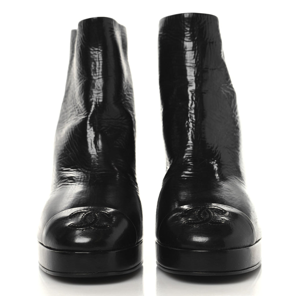 Crumpled Calfskin Cap Toe CC Ankle Boots 35.5 Black