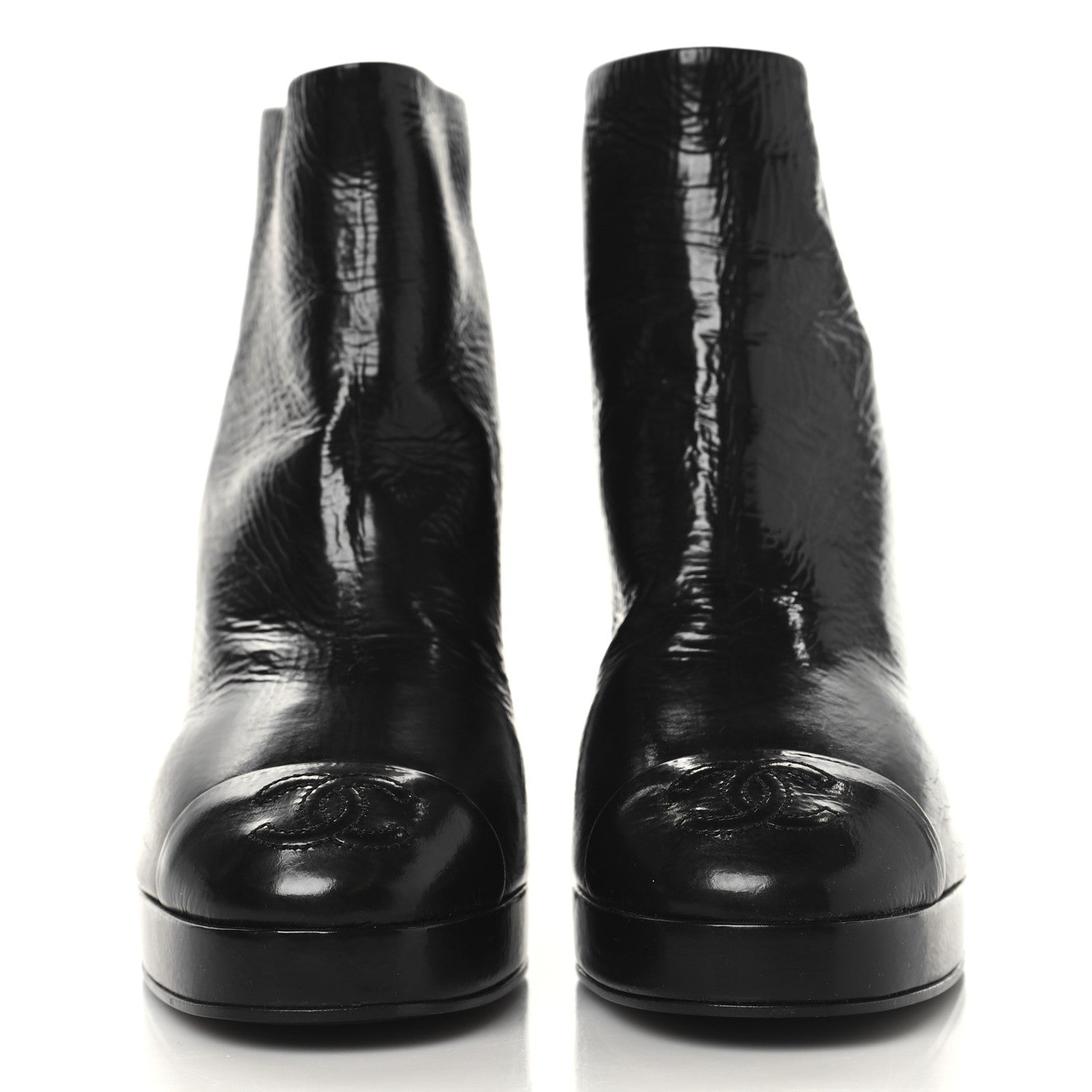 Crumpled Calfskin Cap Toe CC Ankle Boots 35.5 Black
