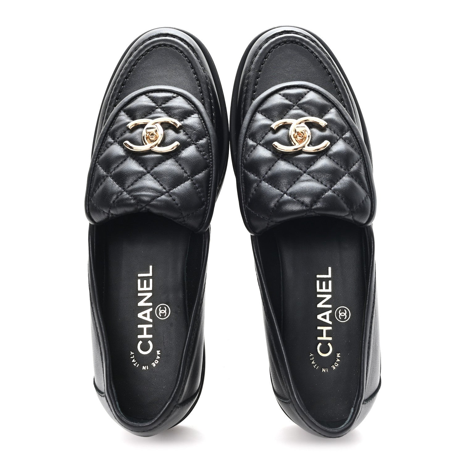 Lambskin Quilted CC Turnlock Loafers 38.5 Black