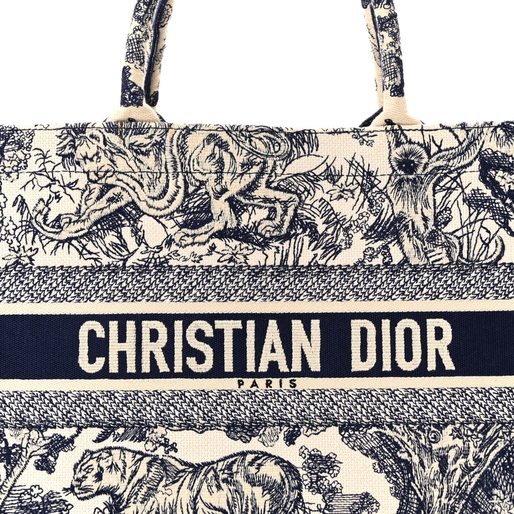 Christian Dior Canvas Embroidered Medium Dioriviera Toile De Jouy Book Tote Blue