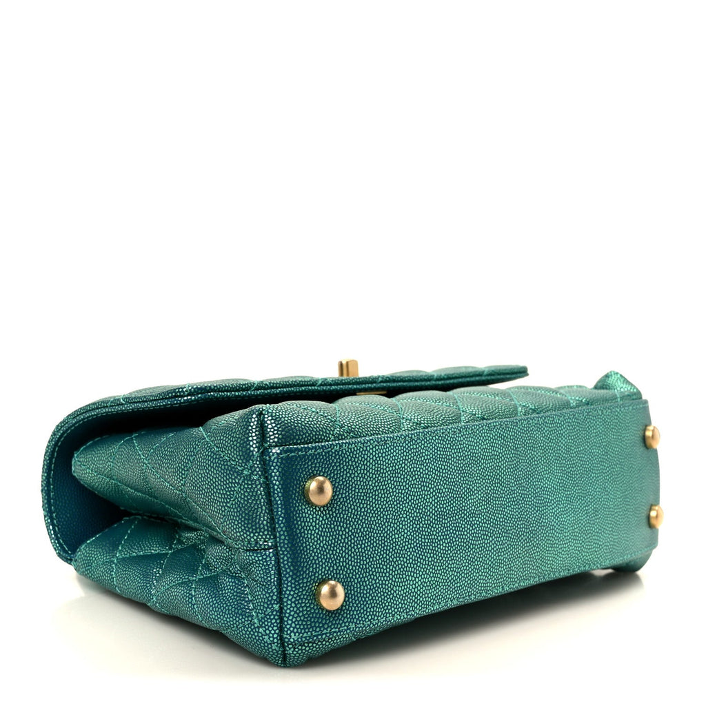 Chanel Metallic Caviar Quilted Mini Coco Handle Flap Blue