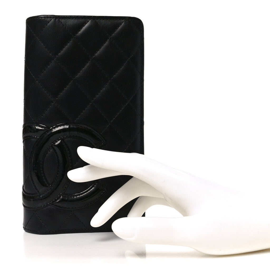 Calfskin Quilted Cambon Yen Wallet Black