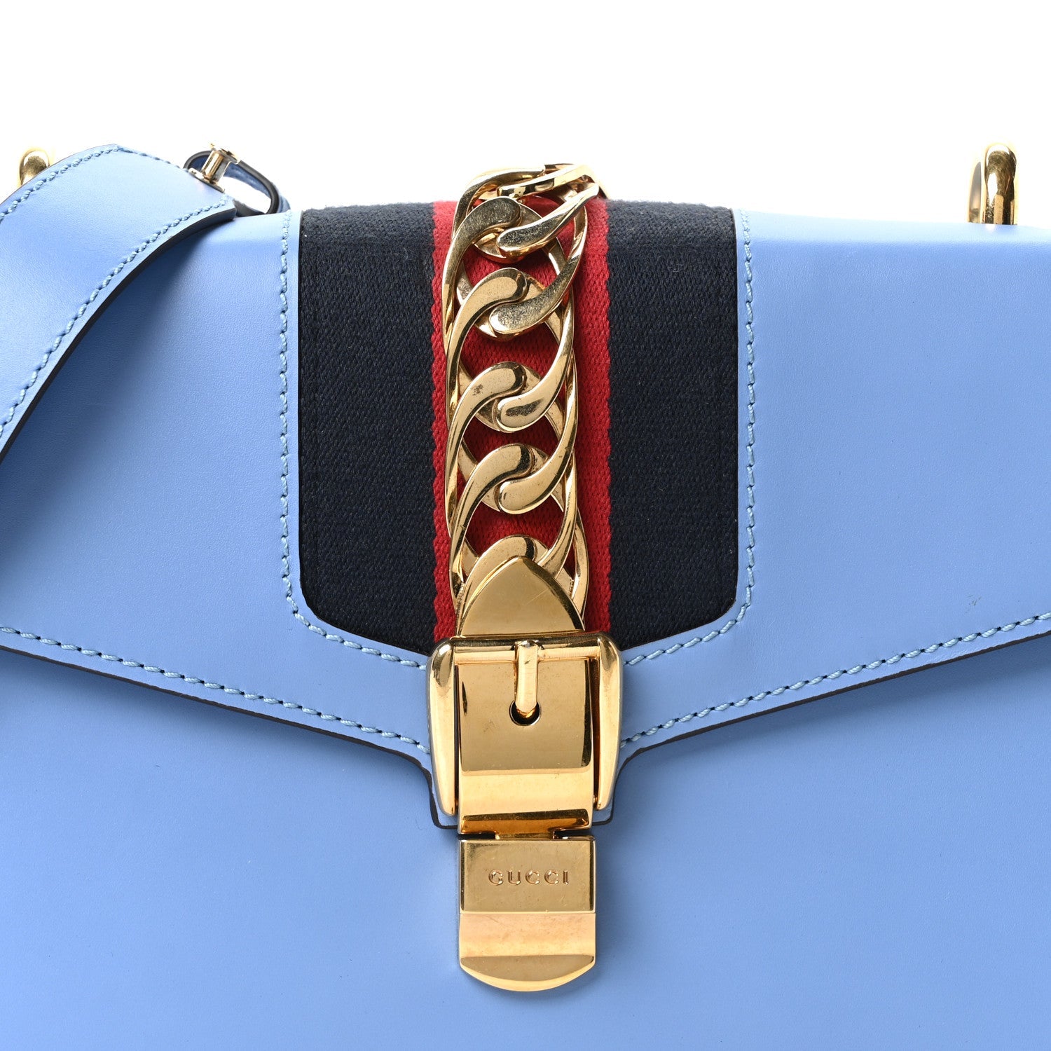 Gucci Calfskin Small Sylvie Shoulder Bag Clear Sky Blue