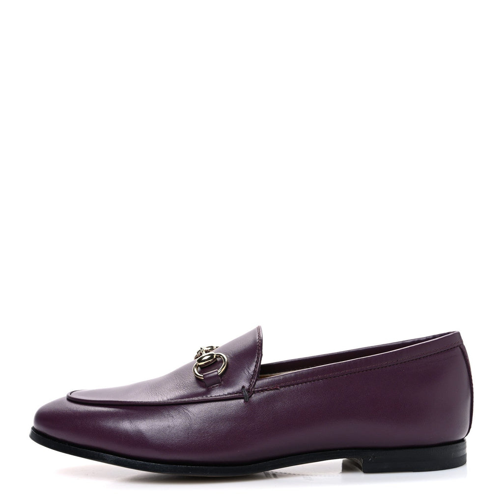 Gucci Real Betis Glamour Calfskin Womens Jordaan Horsebit Loafers 35.5 Shiny Vineyard