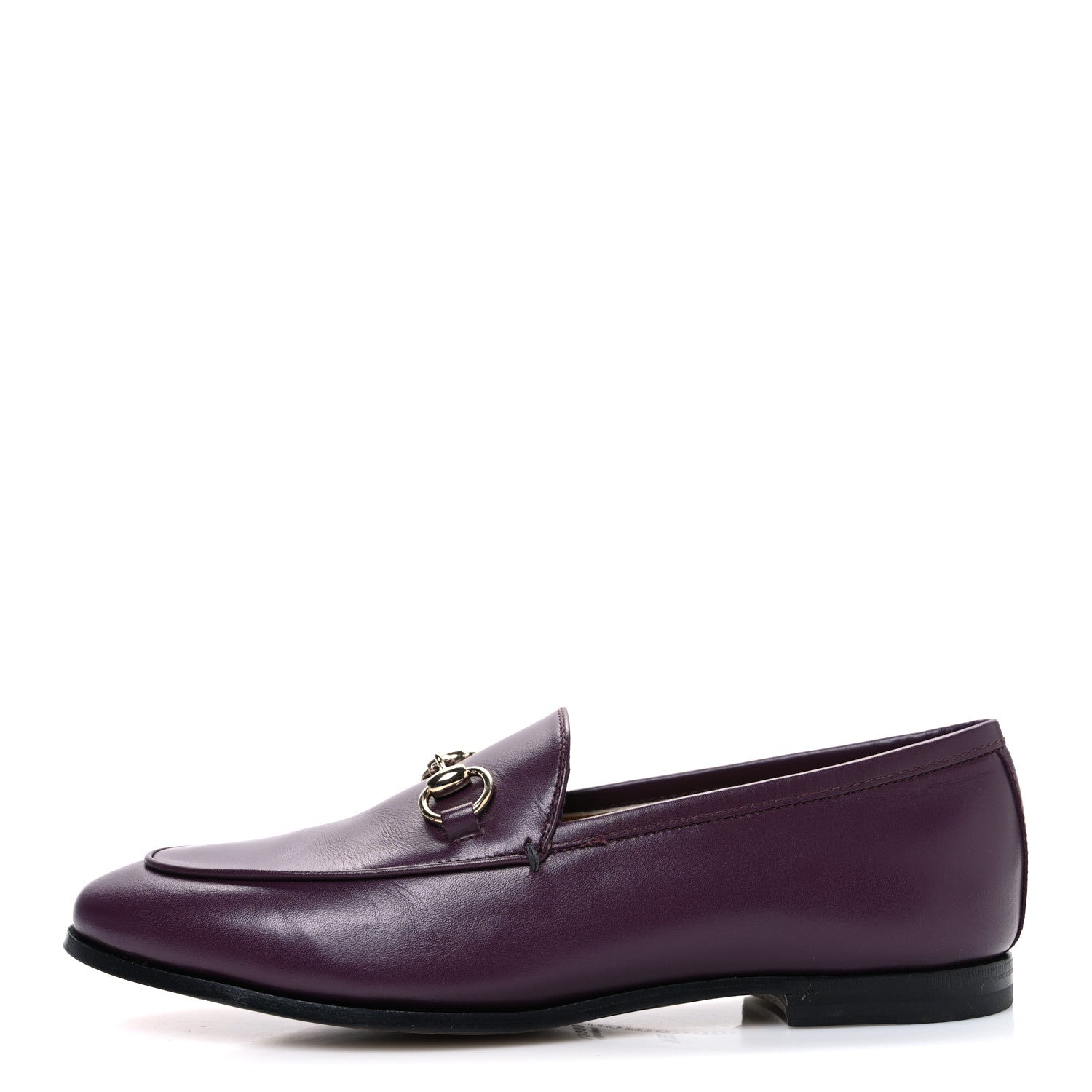 Gucci Real Betis Glamour Calfskin Womens Jordaan Horsebit Loafers 35.5 Shiny Vineyard