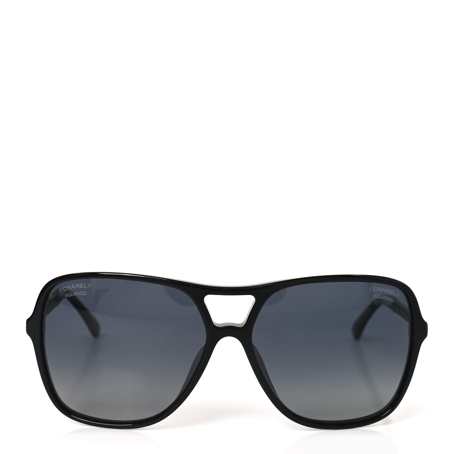 Metal Calfskin Polarized CC Chain Pilot Sunglasses 5439-Q-A Black