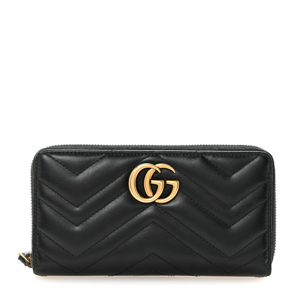 Gucci Calfskin Matelasse GG Marmont Zip Around Wallet Black
