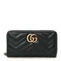Gucci Calfskin Matelasse GG Marmont Zip Around Wallet Black