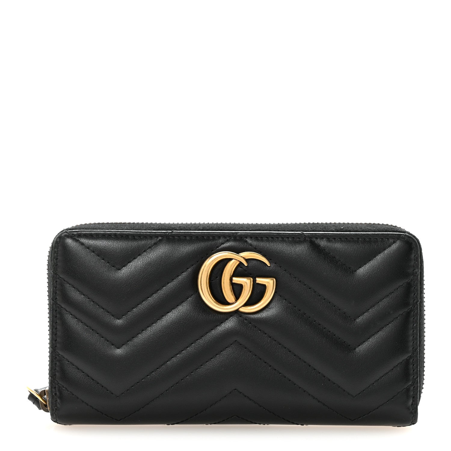 Gucci Calfskin Matelasse GG Marmont Zip Around Wallet Black