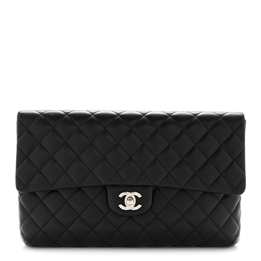 Chanel Lambskin Quilted Flap Clutch Black