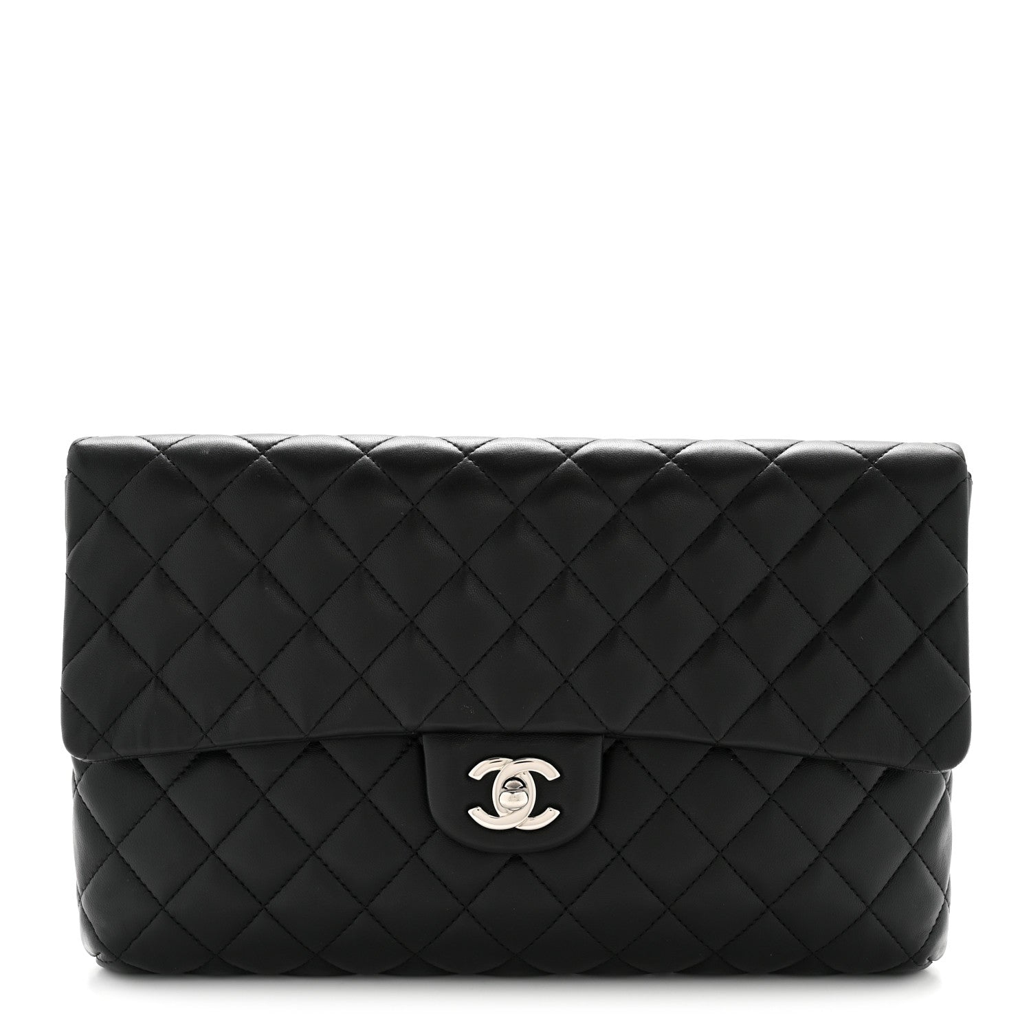 Chanel Lambskin Quilted Flap Clutch Black