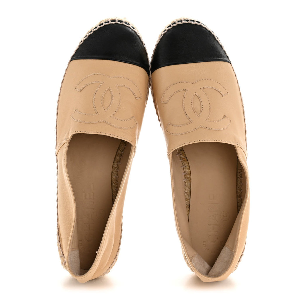Lambskin CC Espadrilles 37 Beige Black