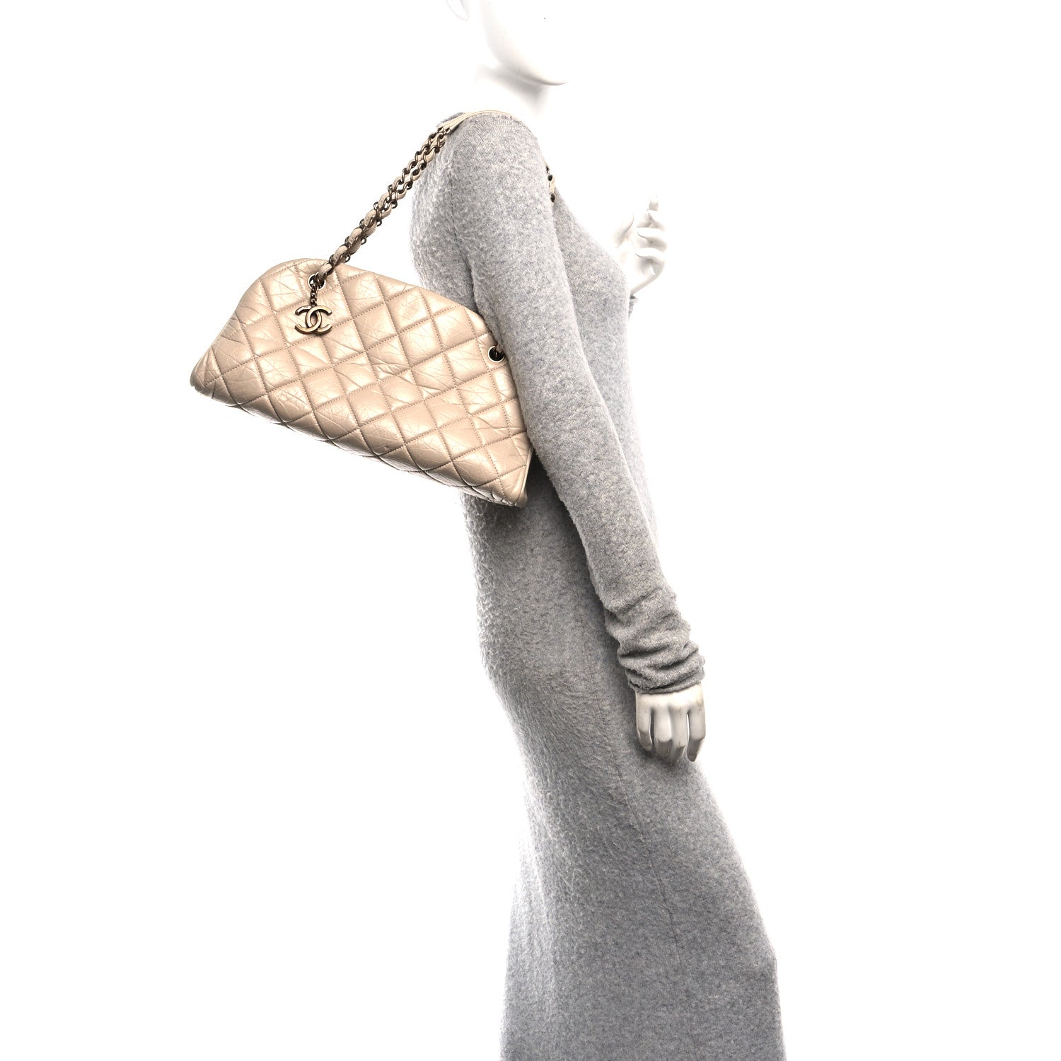 Chanel Aged Calfskin Quilted Medium Just Mademoiselle Bowling Bag Beige