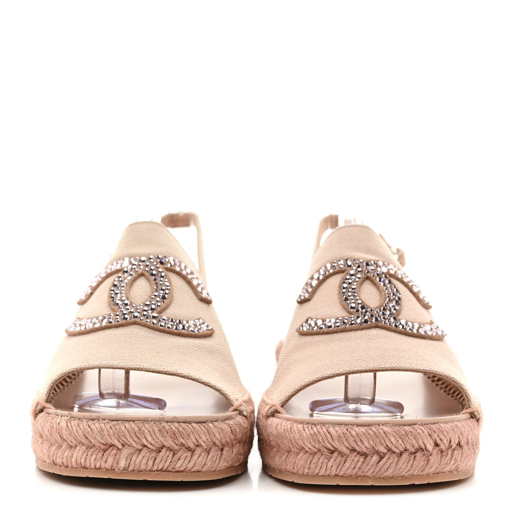Canvas Strass CC Espadrille Slingback Sandals 38 Pink