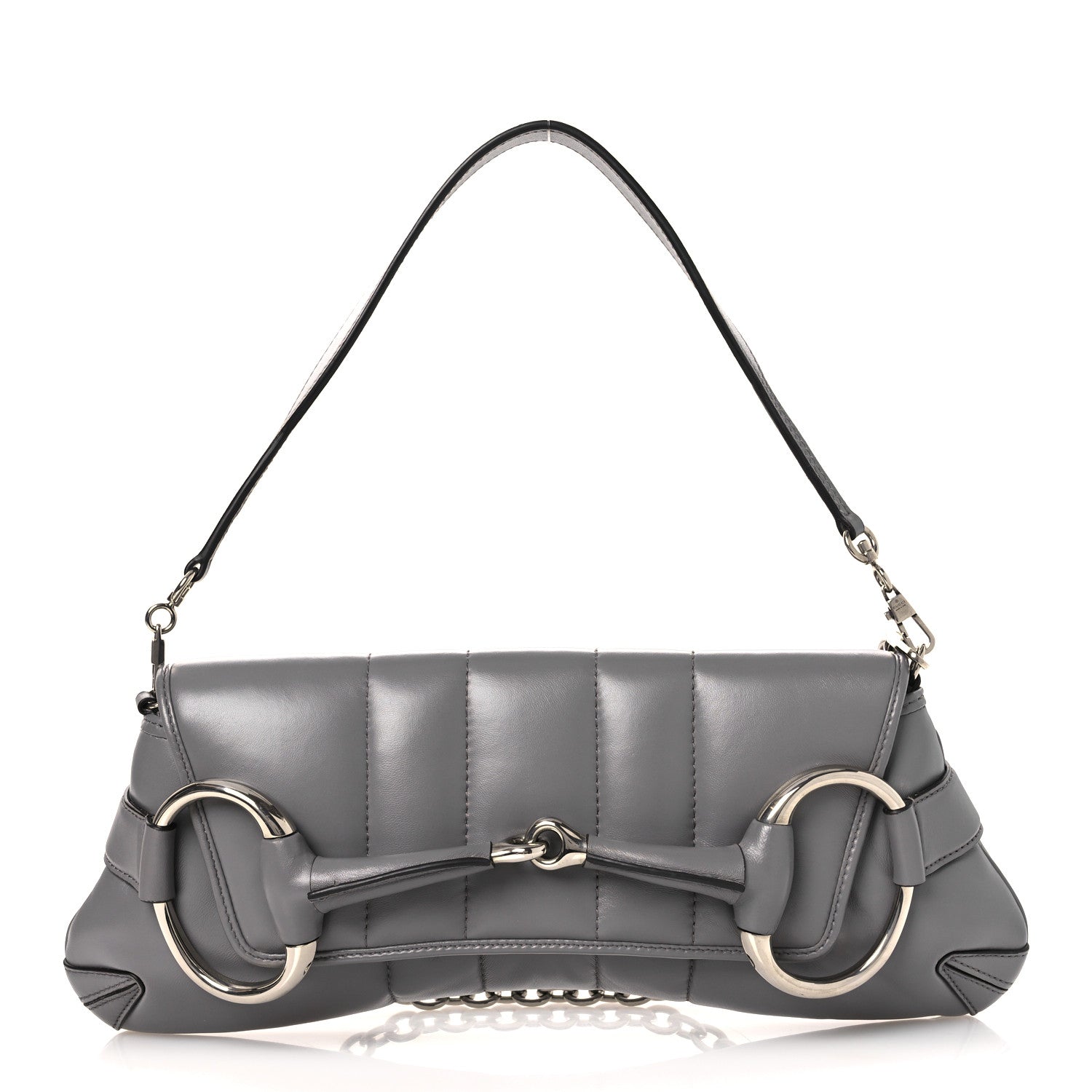 Gucci Nappa Vertical Matelasse Medium Maxi Horsebit Chain Shoulder Bag Grey