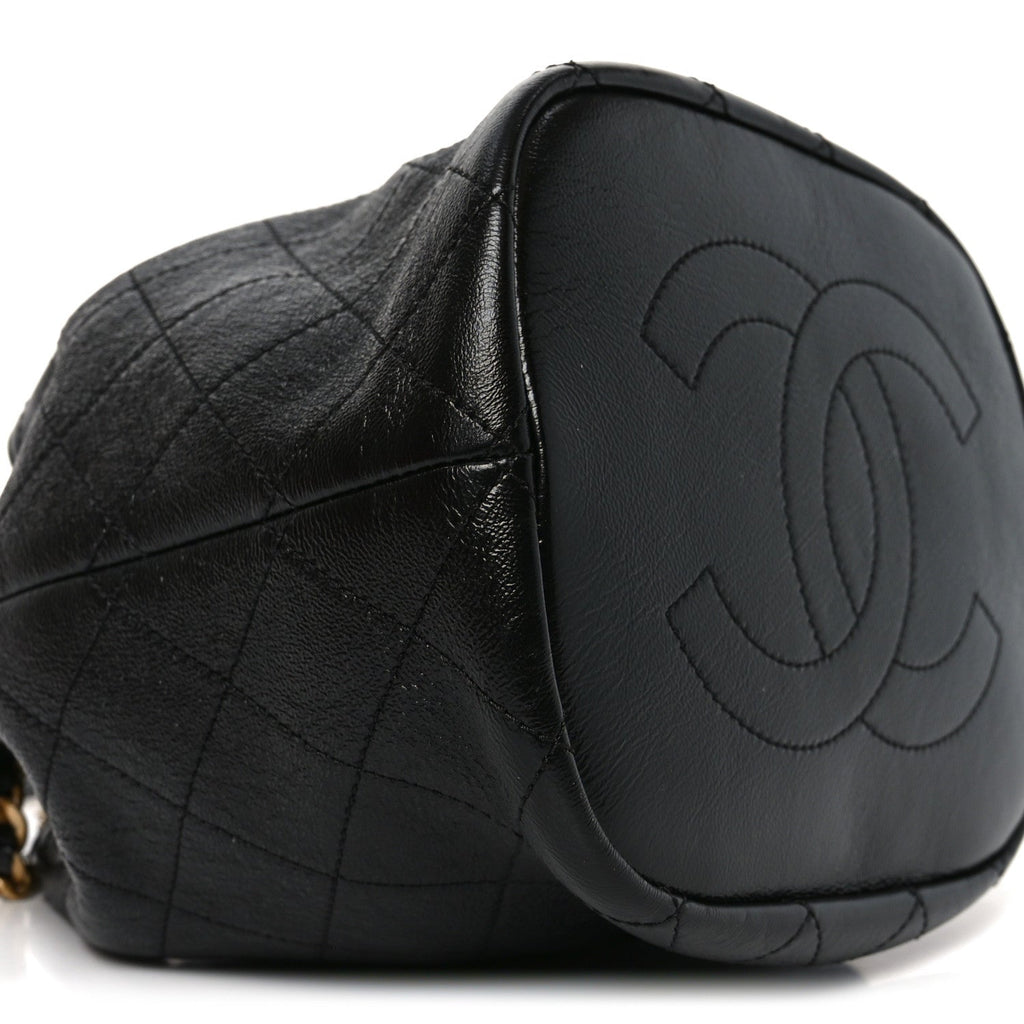 Chanel Shiny Lambskin Quilted Fashion Therapy Bucket Drawstring Bag Black
