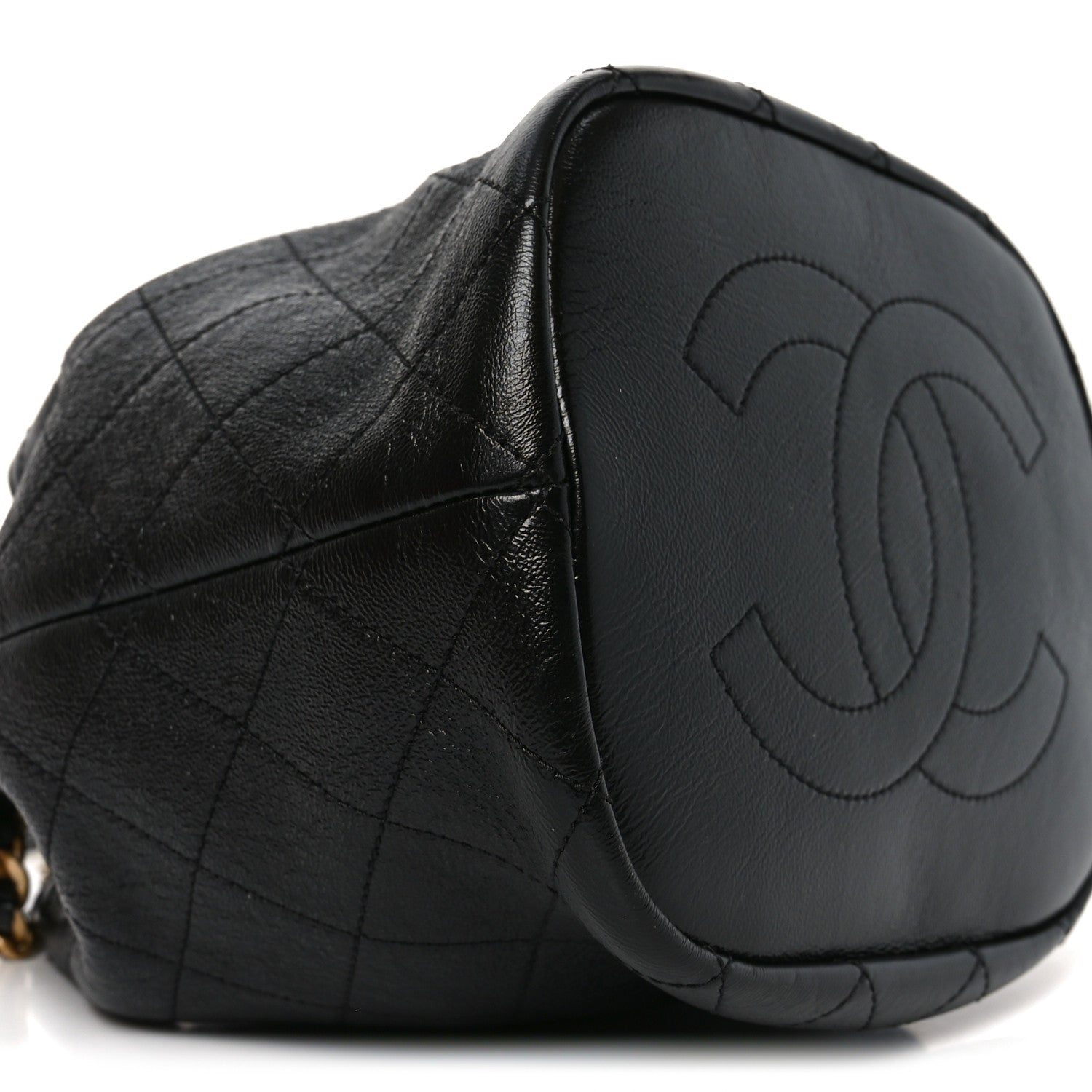 Chanel Shiny Lambskin Quilted Fashion Therapy Bucket Drawstring Bag Black