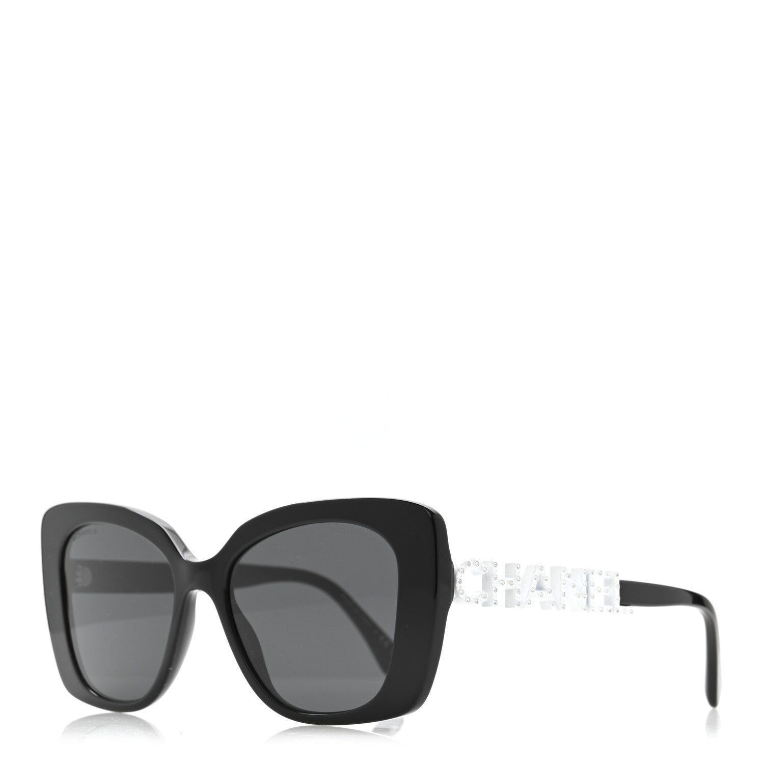 Acetate Strass Square Sunglasses 5422-B Black White