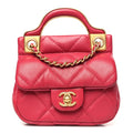 Chanel Calfskin Quilted Lady Handle Flap Card Holder With Chain Dark Pink