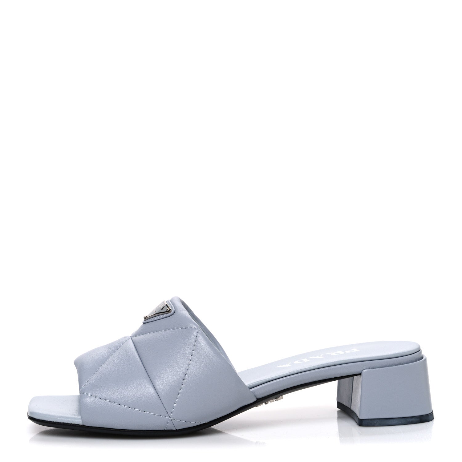 Prada Nappa Metal Triangle Logo Quilted Block Heel Slide Sandals 38 Flordaliso