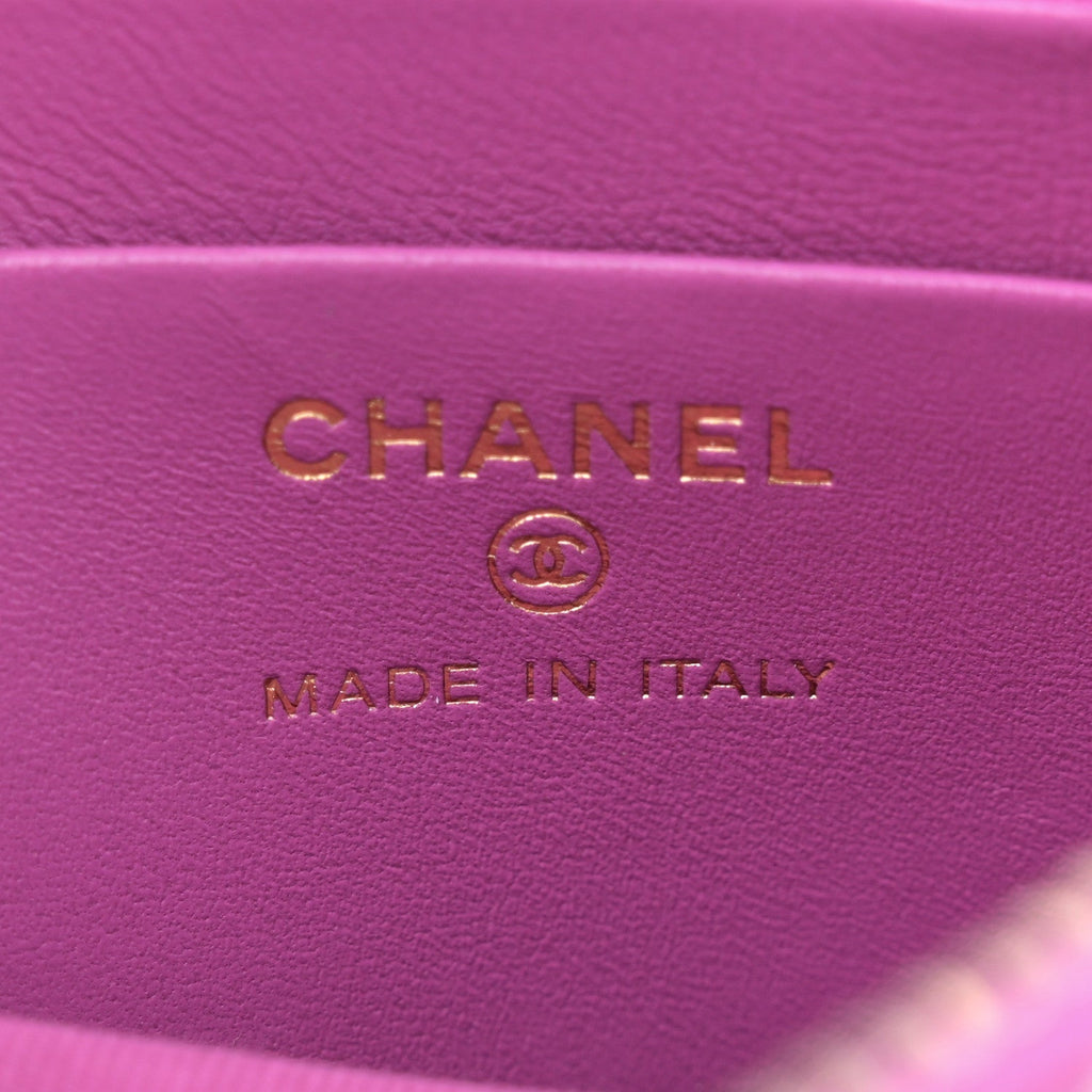 Chanel Tweed Quilted Mini Clutch With Chain Purple