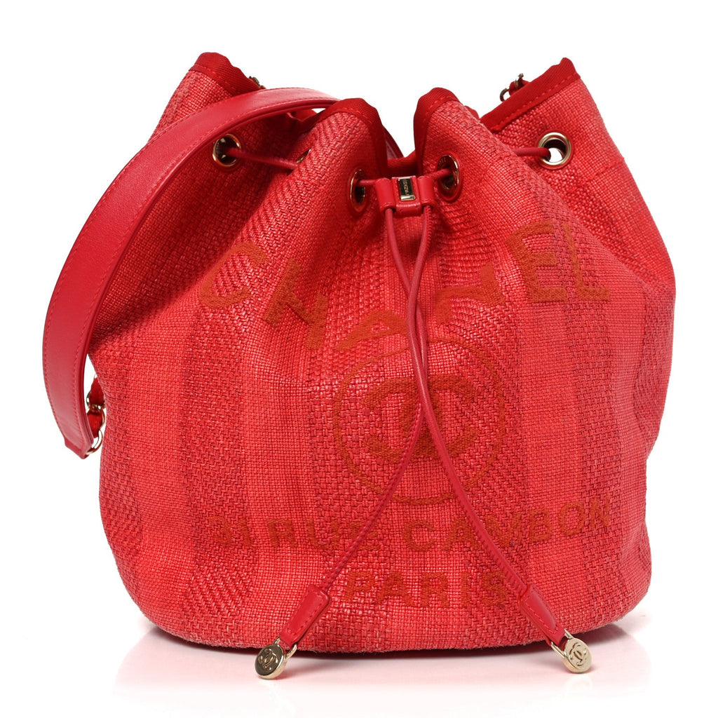 Chanel Mixed Fibers Striped Deauville Drawstring Bag Red