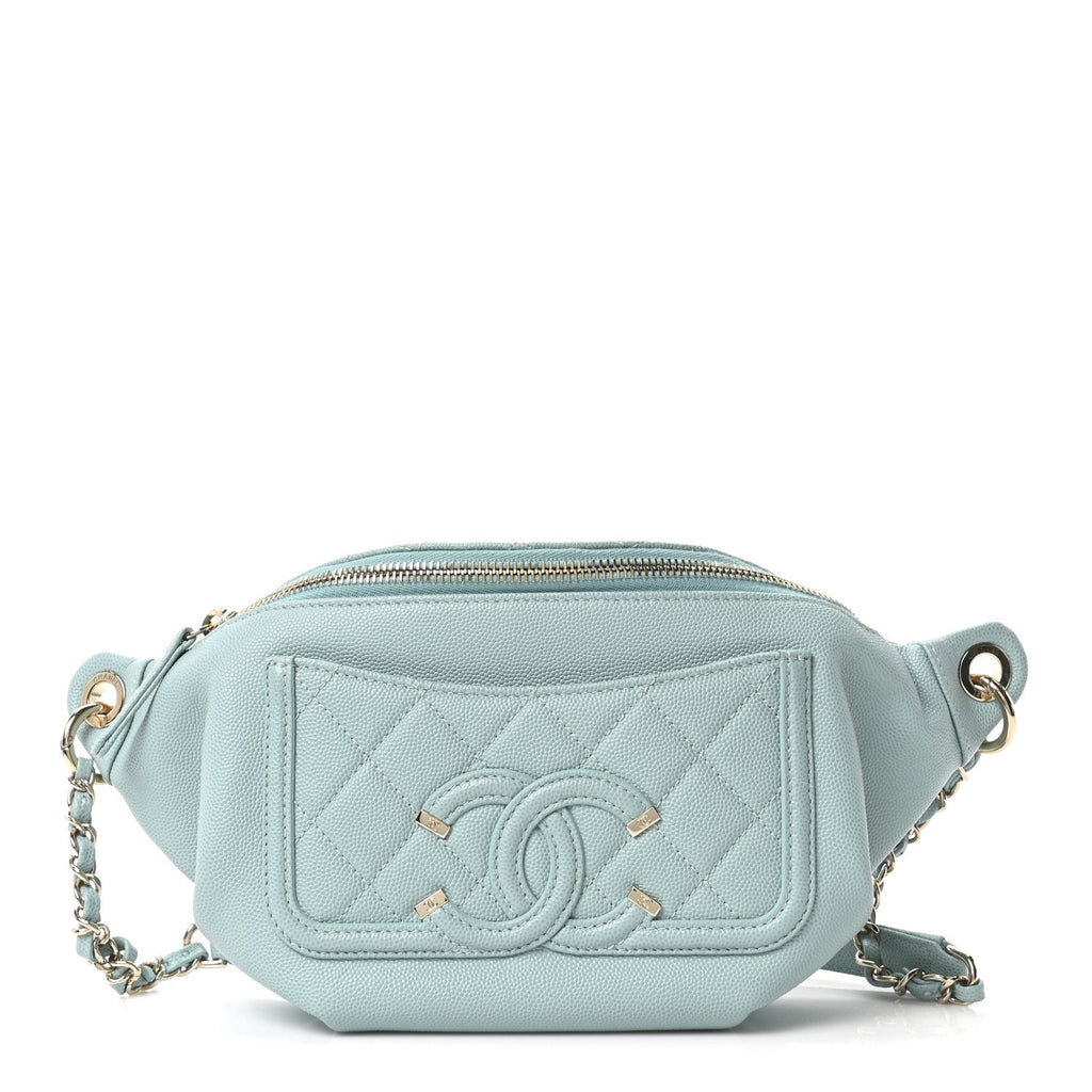 Chanel Caviar Quilted Filigree Waist Bag Light Blue