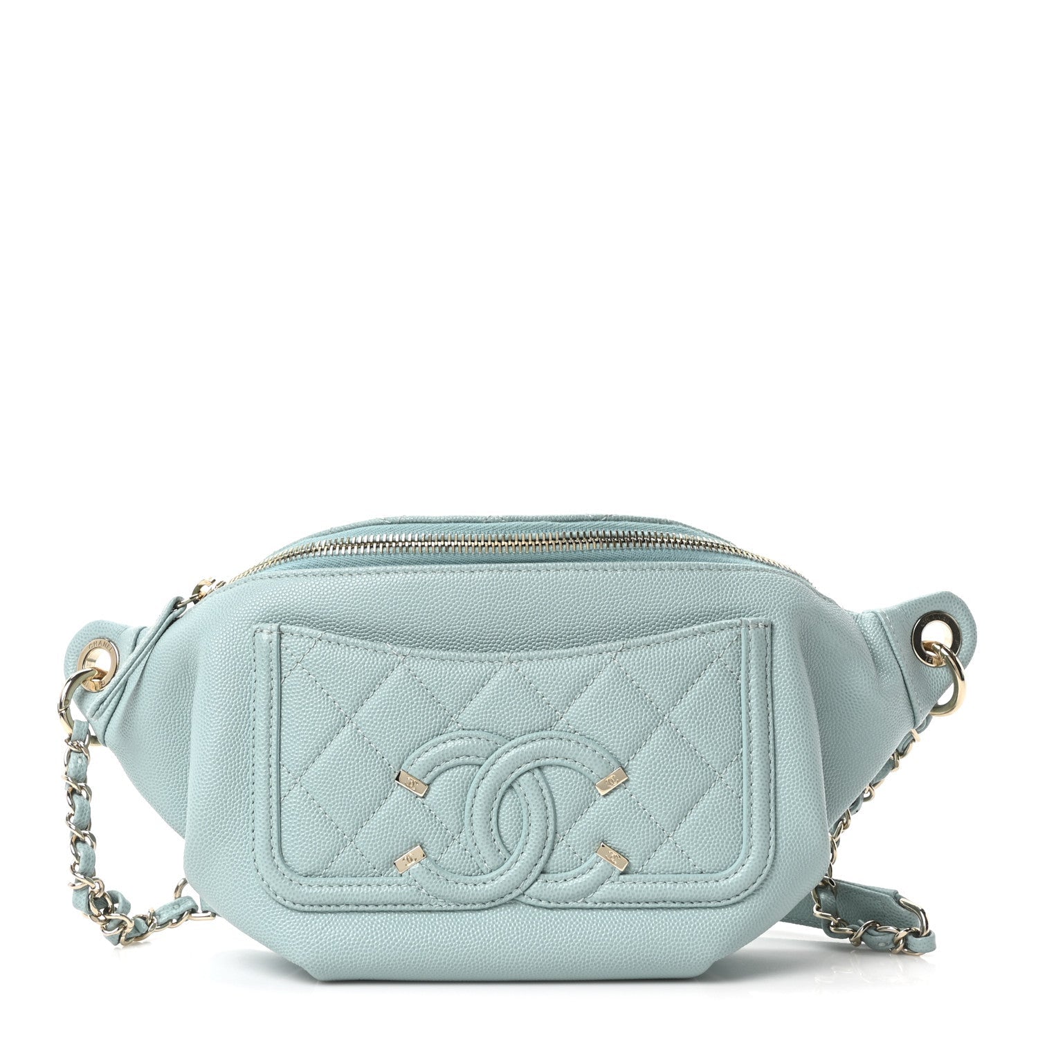 Chanel Caviar Quilted Filigree Waist Bag Light Blue