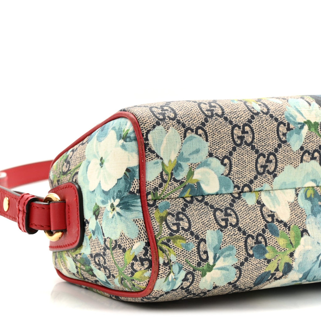 Gucci GG Supreme Monogram Blooms Mini Boston Navy Blue Hibiscus